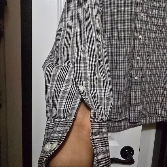 MICHAEL Michael Kors Men's Black Plaid Button Down Shirt - Regular Fit - Large - Picture 3 of 8